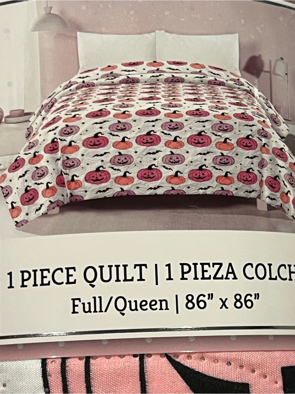 Halloween Pumpkin Print Quilt - Pink/Orange
